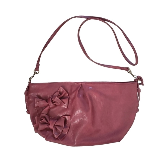 NWT Jessica Simpson Burgundy Faux Leather Shoulder Bag With Bows - Picture 1 of 13